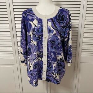 Bob Mackie Wearable Art XL (?) Floral Button Sweater